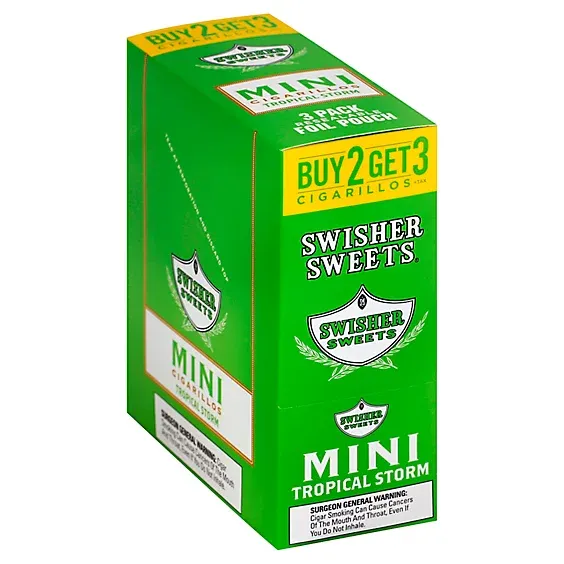 960154011-ECOM Swisher Sweets Mini Cigarillos 3 for 2 Tropical Storm 15 Pouches of 3